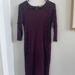 Elegant Lace Panel Dress in Deep Purple